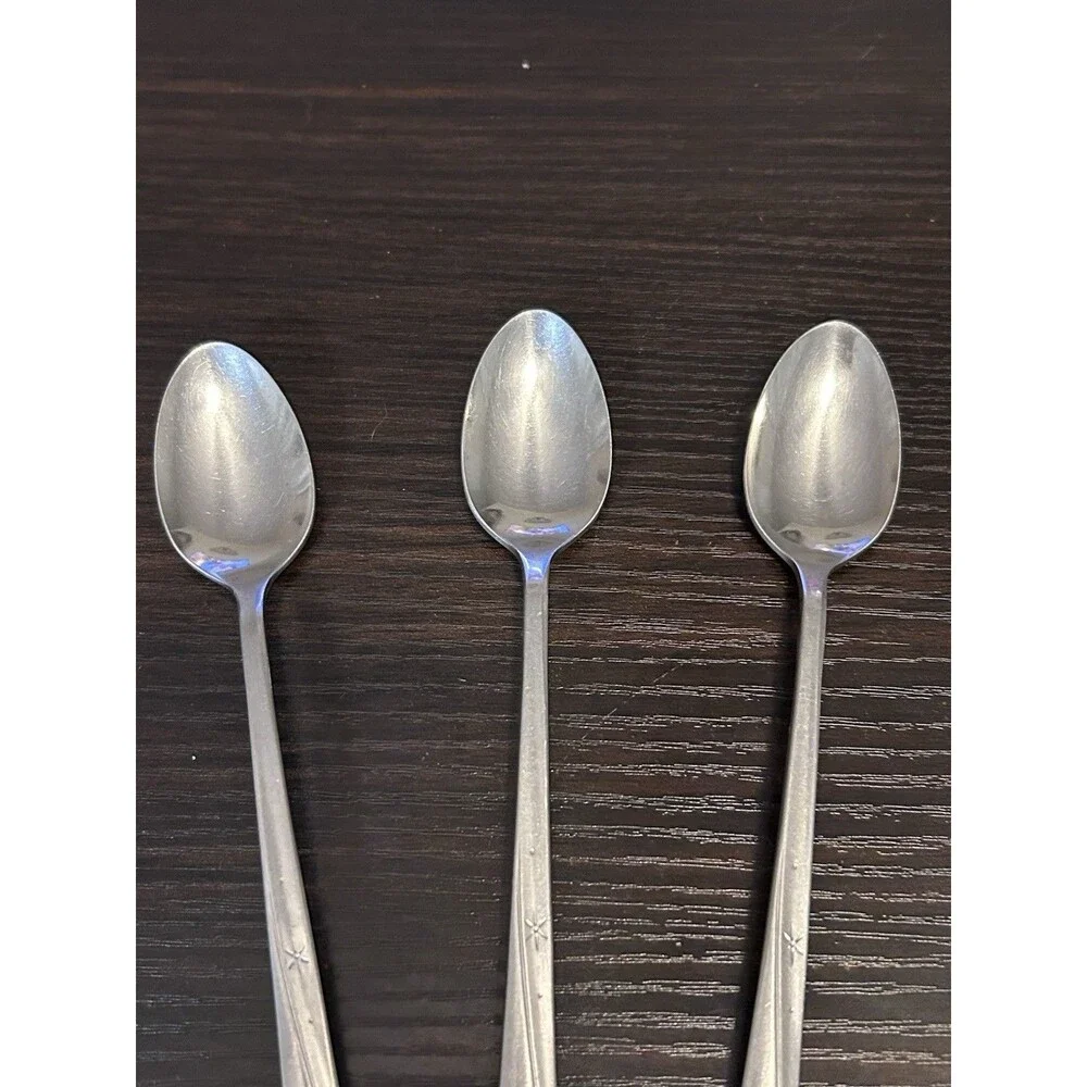 Lot of 3 Atomic MCM Oneida Community Twin Star Stainless Iced Tea Spoons 7 1/2